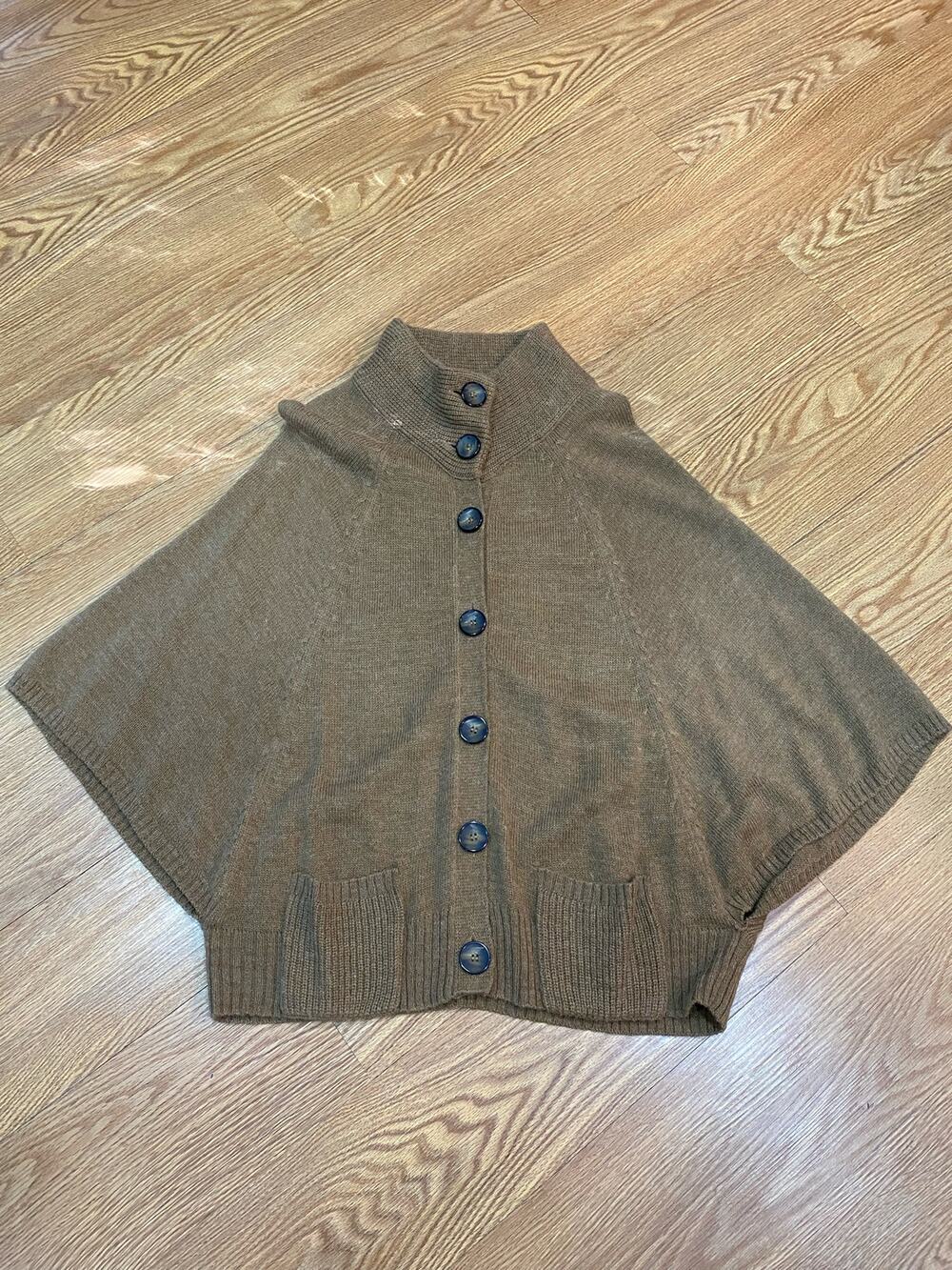 Classiques Entier Brown Alpaca Blend Button Front Poncho Cardigan Sweater Large